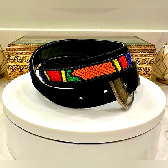 VTG Ginnie Johansen - Dallas, Texas - Black Suede/Color-block Beaded Belt S VGUC main image 15
